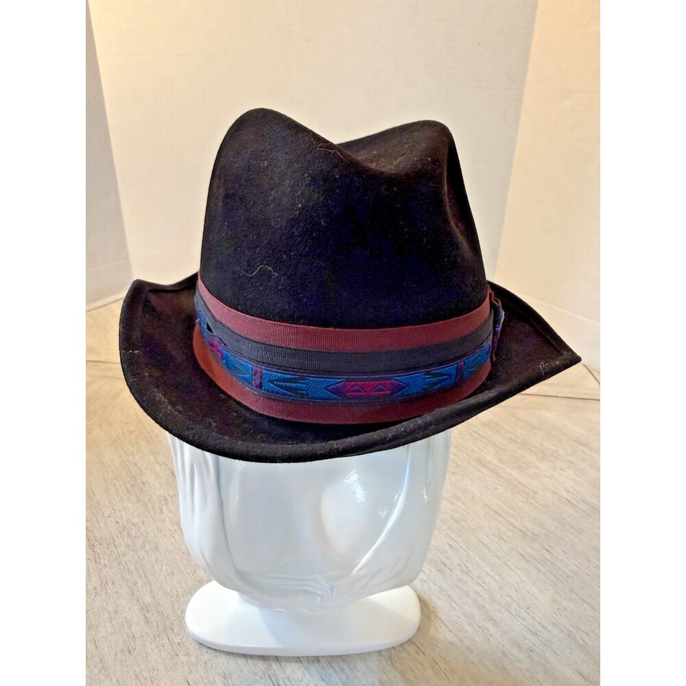 Santana Eternal Black Fedora Hat Medium 1-5/8 Multicolor Band HTF Rare